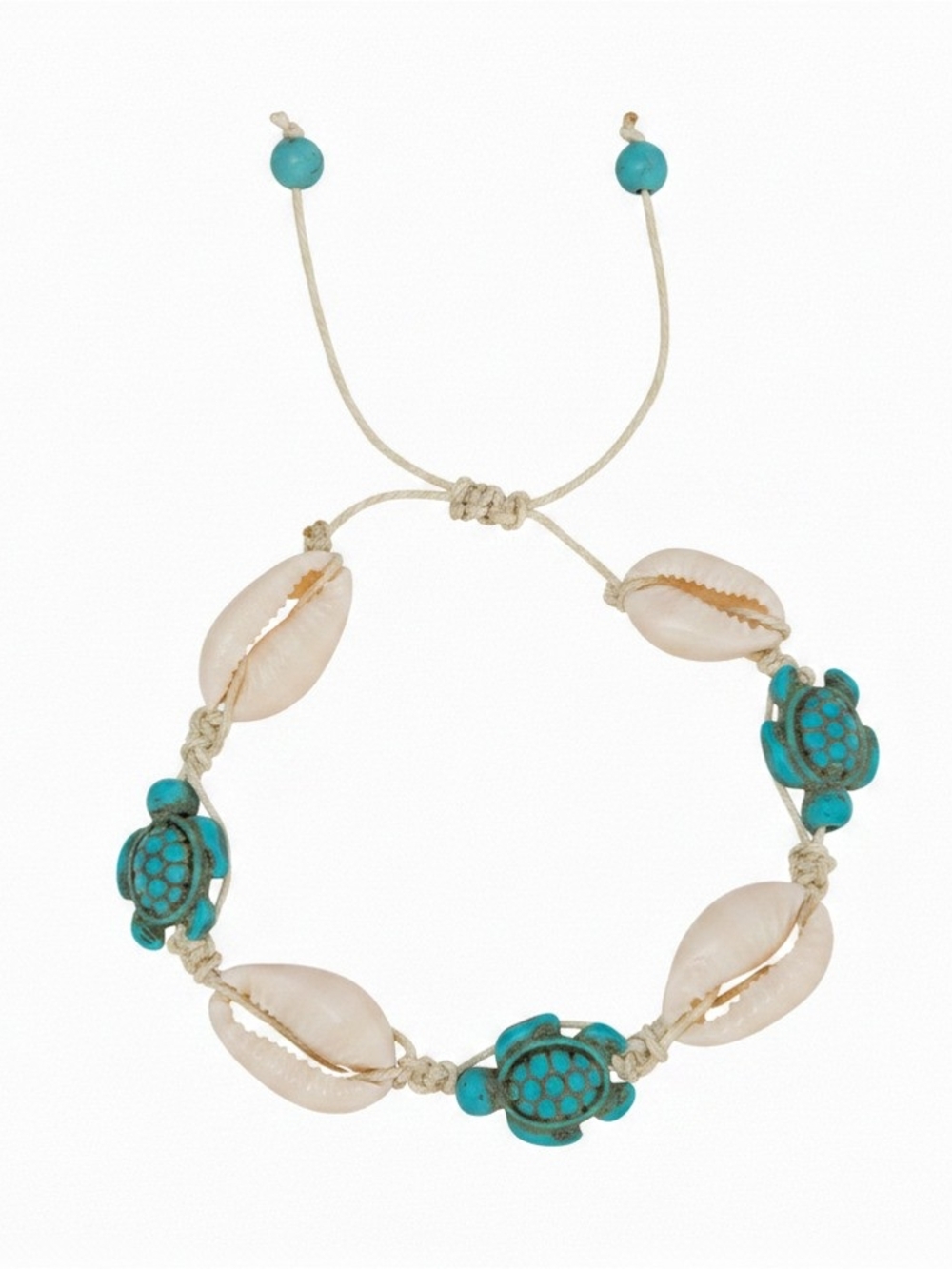 Boho Shell & Turquoise Turtle Adjustable Bracelet / Anklet  Summer Beach Jewelry